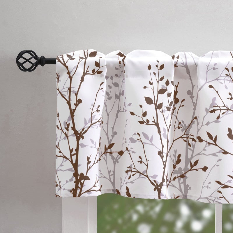 Luvyohmee Tree Branch Printed Curtain Valance  18 inches long Window Treatment Valance  Brown and Grey Window Valances for Kitchen  Bathroom  Dining Room  Living Room  Bedroom and Kids room  4 Panels - Image 2