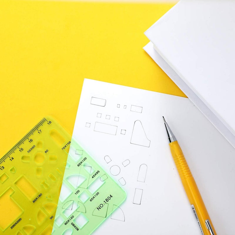 Shappy 6 Pieces Plastic Measuring Templates Building Formwork Stencils Geometric Drawing Rulers for Office and School Clear Green - Image 5