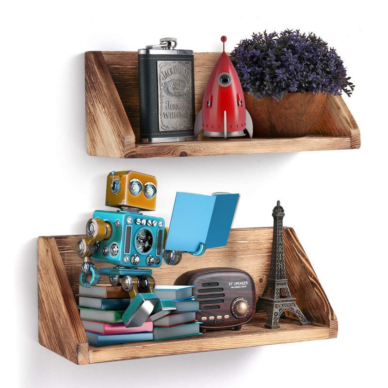 Floating Shelves Wall Mounted of 2 Set, Spice Rack, Hanging Shelf Wall Wood Shelves for Bedroom, Living Room, Bathroom, Kitchen, Office
