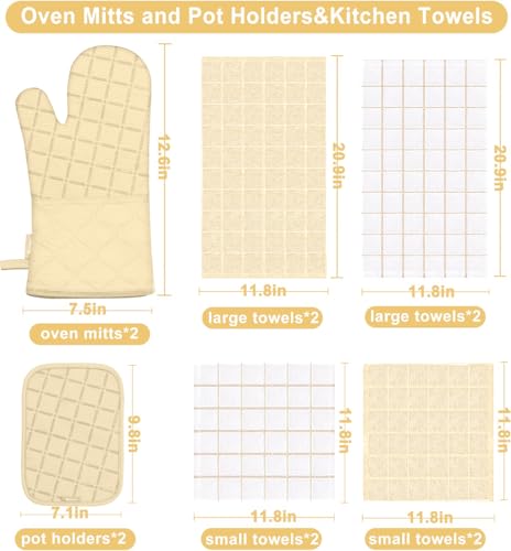 BSKSSK Oven Mitts Pot Holders Sets/Kitchen Towels and Dishcloths, Oven Gloves Kitchen Dish Towels 500 Degree Heat Resistant Potholders with Non-Slip Silicone Surface for Cooking, Grilling, Baking-Beige - Image 2