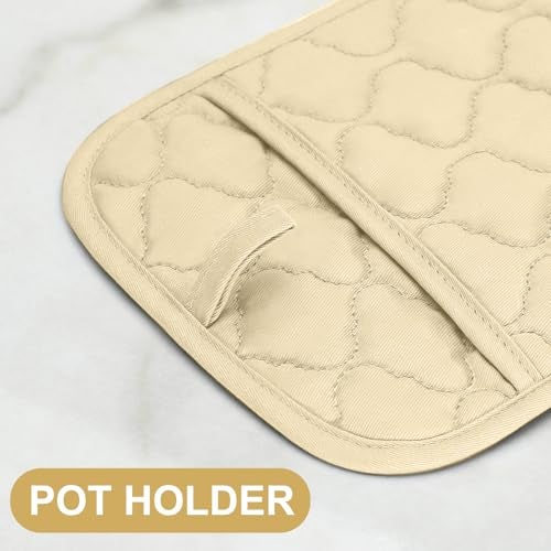 BSKSSK Oven Mitts Pot Holders Sets/Kitchen Towels and Dishcloths, Oven Gloves Kitchen Dish Towels 500 Degree Heat Resistant Potholders with Non-Slip Silicone Surface for Cooking, Grilling, Baking-Beige - Image 4