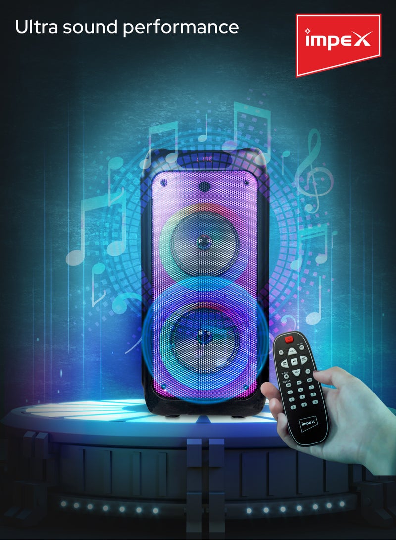 Impex Party Speaker With Wireless Mic 4000W(PMPO)Powerful Sound, Built-in DJ Lights, LED Display, Bluetooth/FM/USB/TWS Functions, Rechargeable Battery TS 1104 Black - Image 4