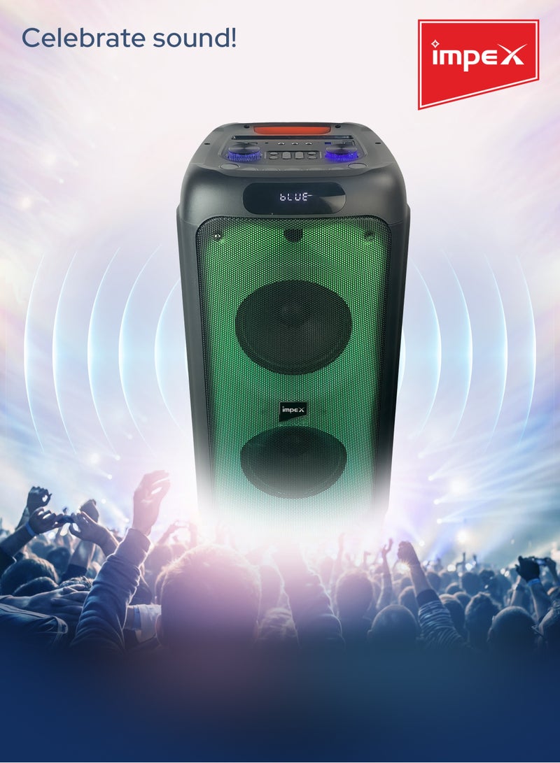 Impex Party Speaker With Wireless Mic 4000W(PMPO)Powerful Sound, Built-in DJ Lights, LED Display, Bluetooth/FM/USB/TWS Functions, Rechargeable Battery TS 1104 Black - Image 3