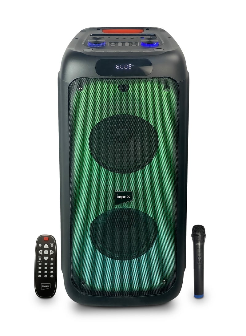 Impex Party Speaker With Wireless Mic 4000W(PMPO)Powerful Sound, Built-in DJ Lights, LED Display, Bluetooth/FM/USB/TWS Functions, Rechargeable Battery TS 1104 Black - Image 1