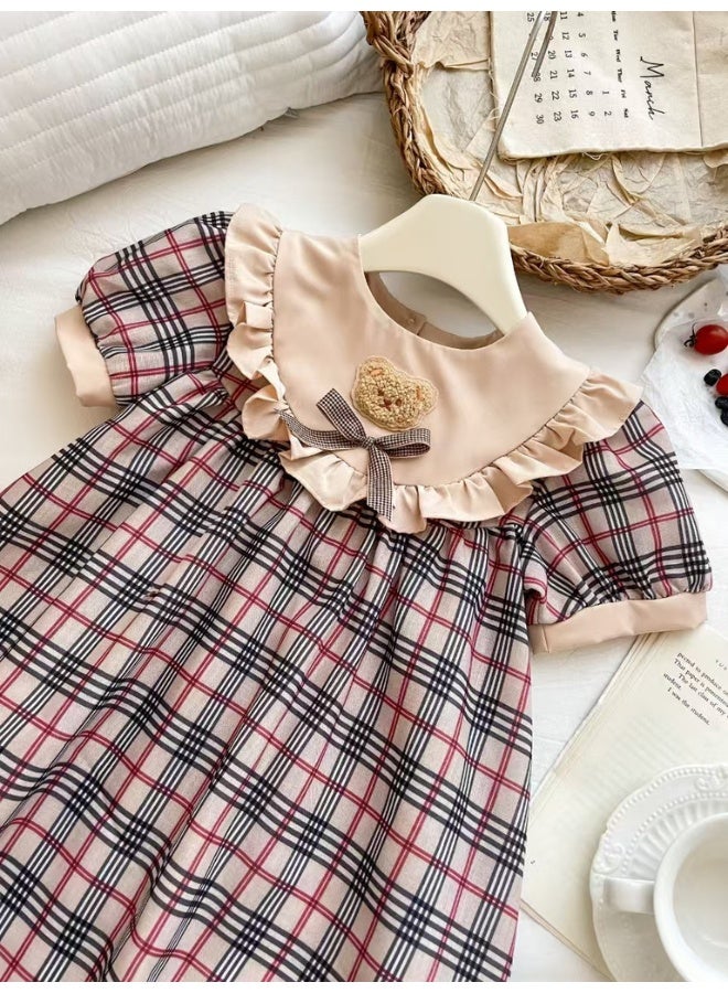 Insbobo Cute elegant plaid Printed  princess short sleeve Dress For Girls kids  3 4 5 6 7 age  - Image 3