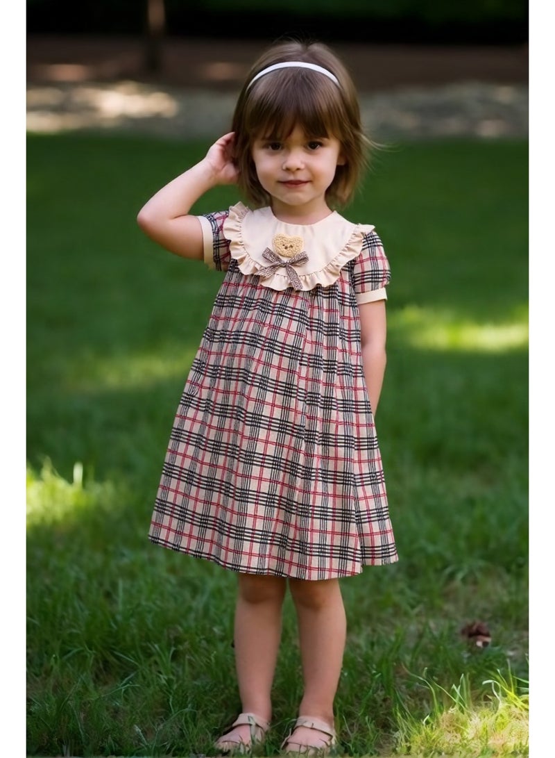 Insbobo Cute elegant plaid Printed  princess short sleeve Dress For Girls kids  3 4 5 6 7 age  - Image 2