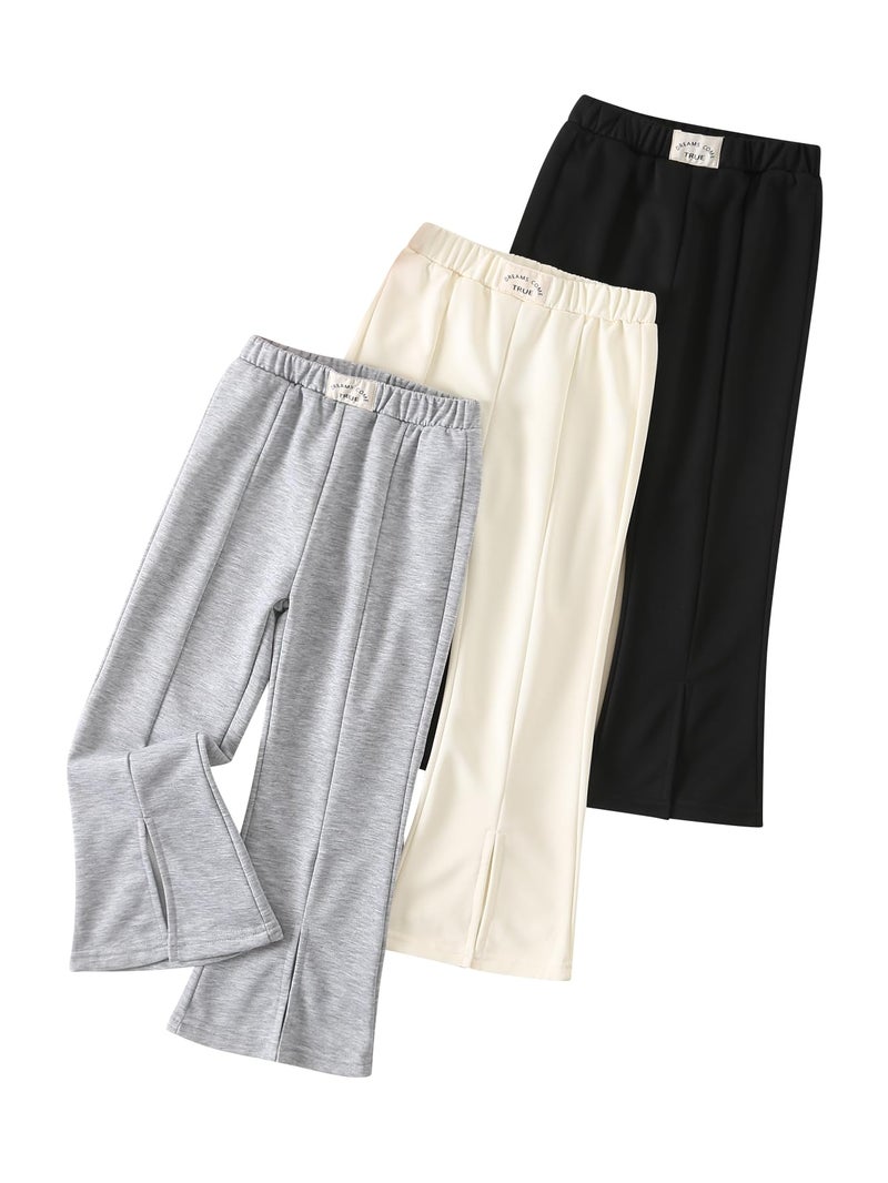Fdqin Girls 3 Pcs Wide Leg Sweatpants Casual Elastic Waist Straight Leg Jogger Pants with Pockets Multicolor 4-5Years - Image 1