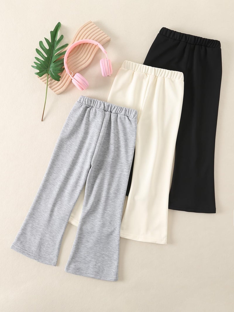 Fdqin Girls 3 Pcs Wide Leg Sweatpants Casual Elastic Waist Straight Leg Jogger Pants with Pockets Multicolor 4-5Years - Image 2