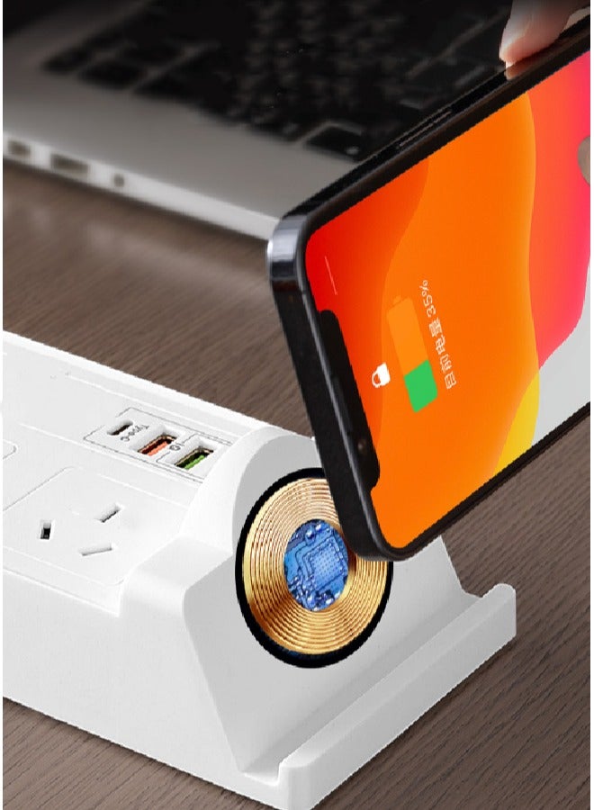 مقبس طاقة متعدد الوظائف 3 مقابس 3 مقابس 2500 واط مع محطة شحن سريع لاسلكي، USB، منفذ من النوع C. 2 متر، كابل تمديد 3 أمتار - Image 4