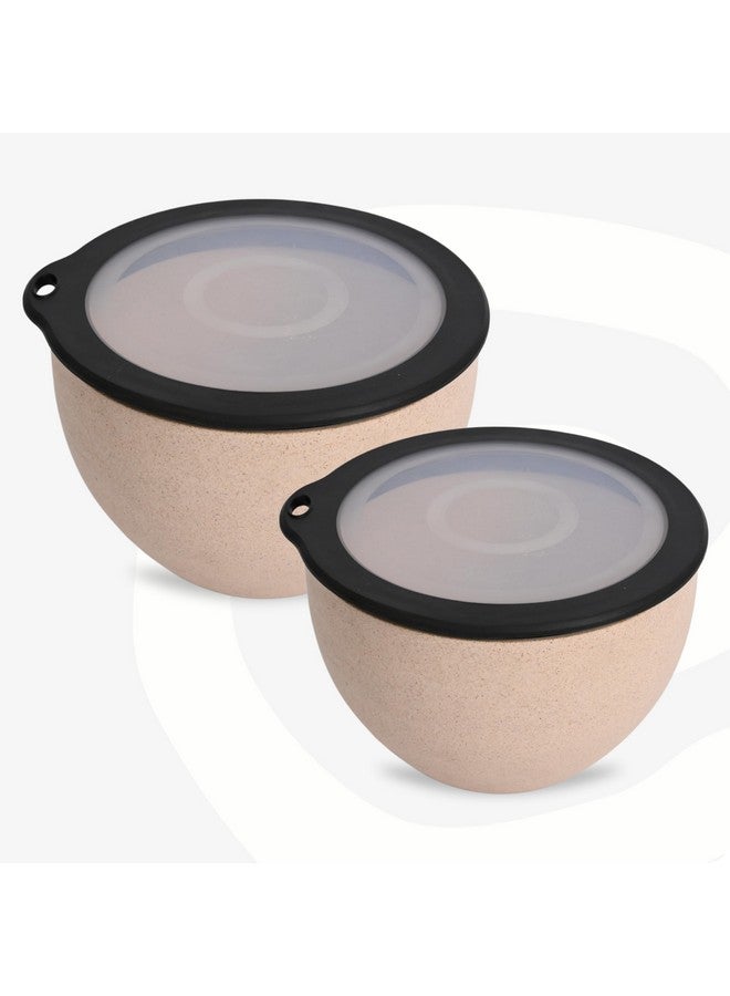 Eha Earth Friendly Mixing Bowls and Serving Bowls with Lid | Microwave Safe Bowl Set | Storage Bowls Made with Rice Husk and Bamboo Fibers | 2900ml +1600ml | Set of 2 | Sand Castle Beige - Image 1