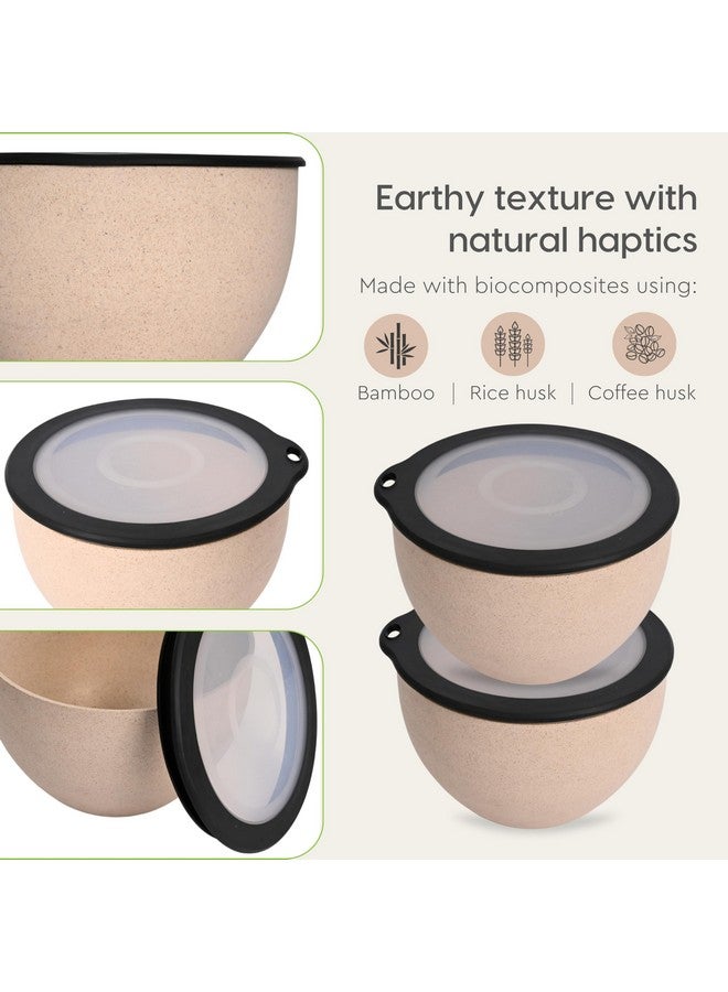 Eha Earth Friendly Mixing Bowls and Serving Bowls with Lid | Microwave Safe Bowl Set | Storage Bowls Made with Rice Husk and Bamboo Fibers | 2900ml +1600ml | Set of 2 | Sand Castle Beige - Image 5