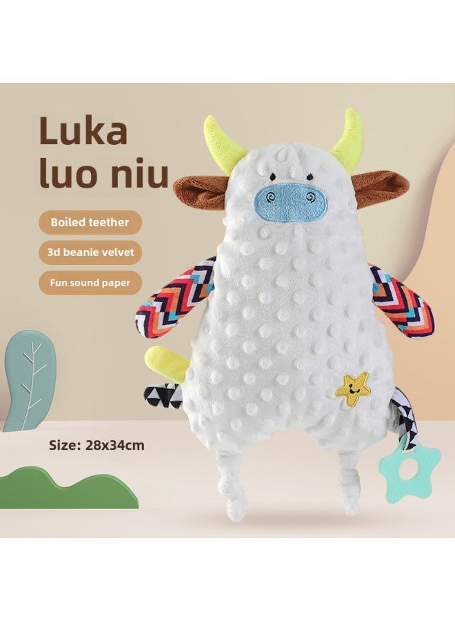 Baby Animal 3D Figurine Plush Doll With Silicone Teeth Glue Bell Paper Towel Baby Square Towel-Color:Lucarro Cow Soothing Sleeping Doll (bag) 70.2g Volume Weight 275g  - Image 1