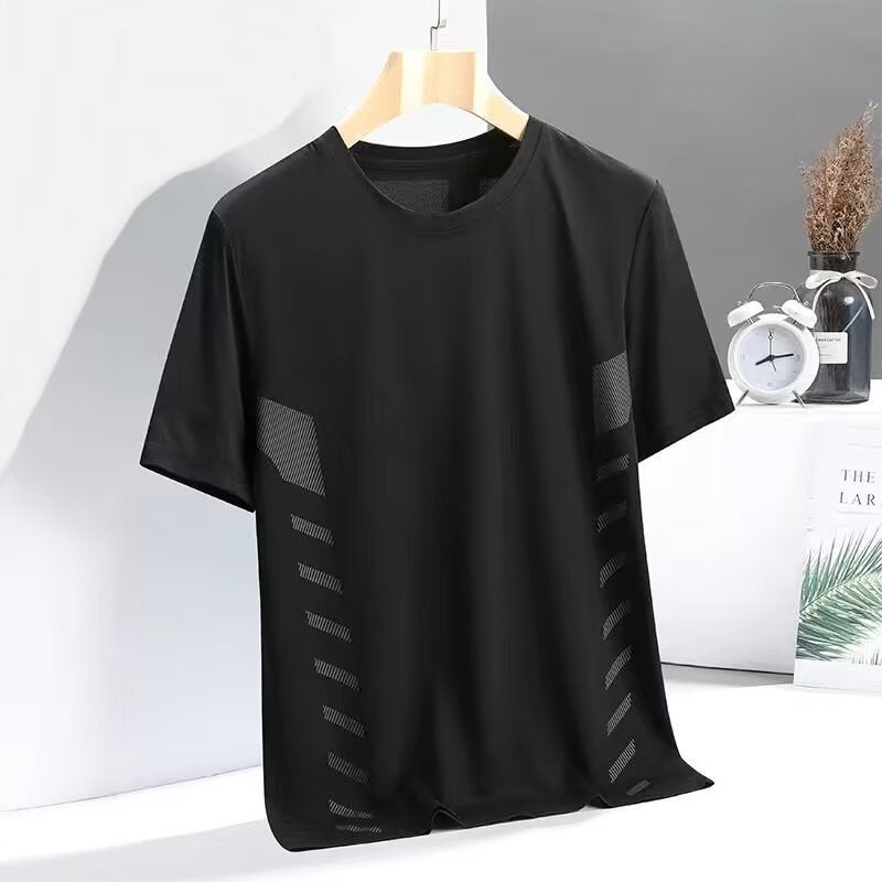 Mori Fan Clothing Ice Silk Mesh Short-Sleeved T-Shirt Men'S Korean-Style Plus Size Summer Thin Round Neck Sports Print Top - Image 1
