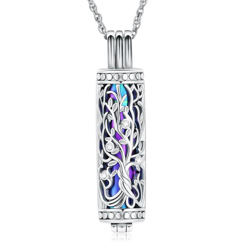 shajwo Cylinder Cremation Jewelry Tree of Life Urn Ashes Necklace for Women Men Vial Cremation Ash Pendant Loved One Memorial Jewelry,Rainbow - Image 1