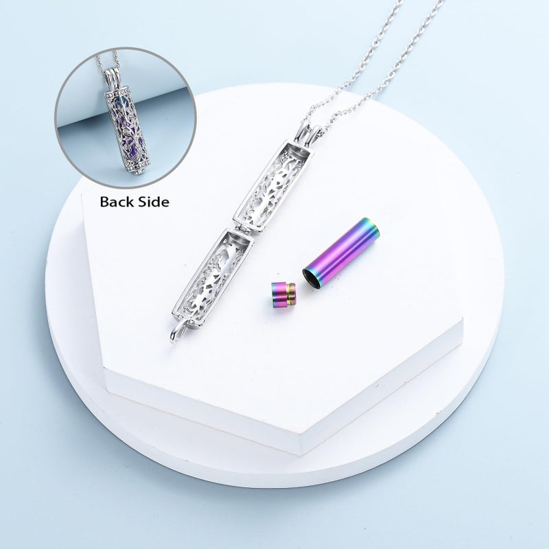 shajwo Cylinder Cremation Jewelry Tree of Life Urn Ashes Necklace for Women Men Vial Cremation Ash Pendant Loved One Memorial Jewelry,Rainbow - Image 4