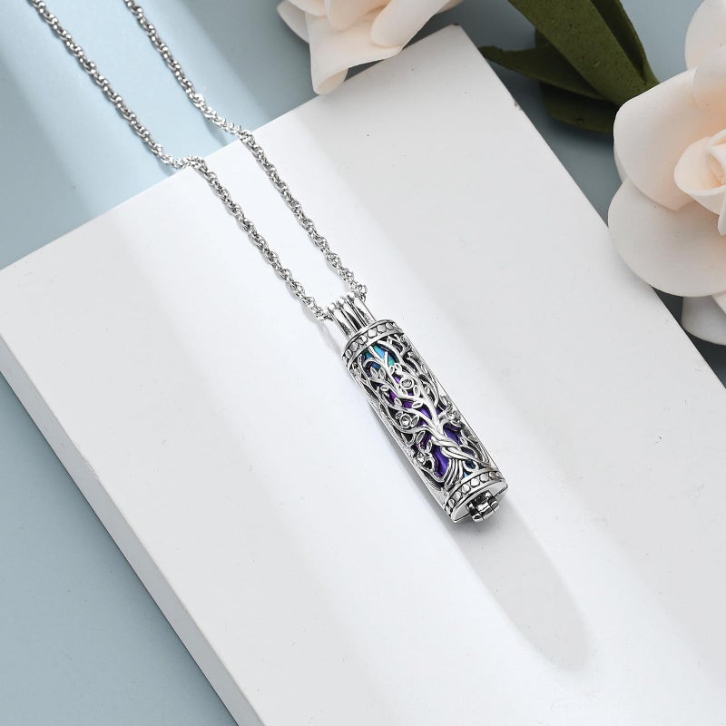shajwo Cylinder Cremation Jewelry Tree of Life Urn Ashes Necklace for Women Men Vial Cremation Ash Pendant Loved One Memorial Jewelry,Rainbow - Image 3
