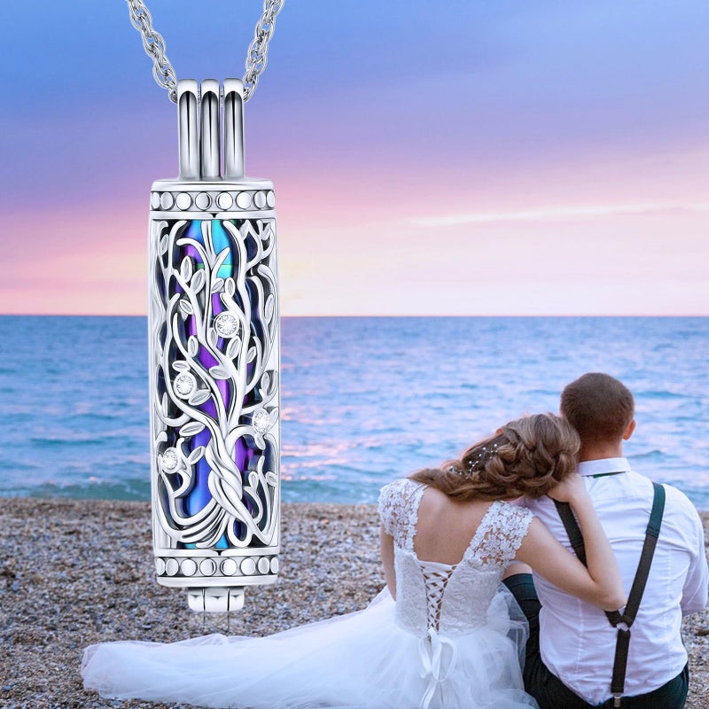 shajwo Cylinder Cremation Jewelry Tree of Life Urn Ashes Necklace for Women Men Vial Cremation Ash Pendant Loved One Memorial Jewelry,Rainbow - Image 5