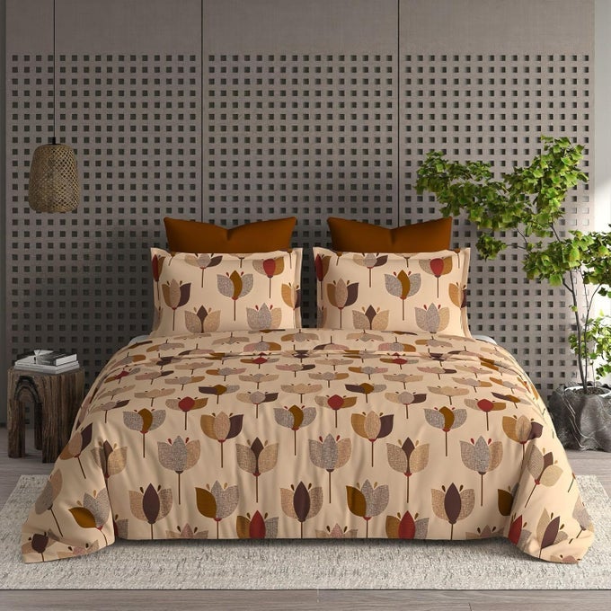 PURE COTTON PRINTED COMFORTER SINGLE BED DUVETS FOR MILD WINTER ALL SEASON KING SIZE 3 LAYERED QUILTED BLANKET BIG LOTUS FLOWERPACK OF 1