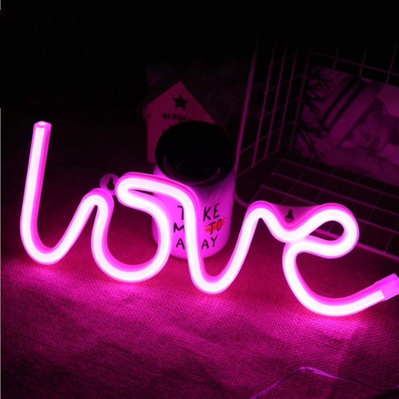 MorTime LOVE LED Neon Light Sign for Party Supplies Girls Room Decoration Accessory Table Decoration Pink Love
