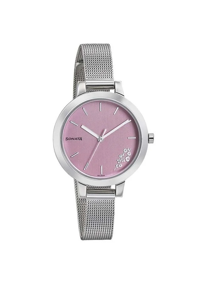 سوناتا Round Shape Stainless Steel Analog Wrist Watch 8141SM12 - 32 mm - Silver