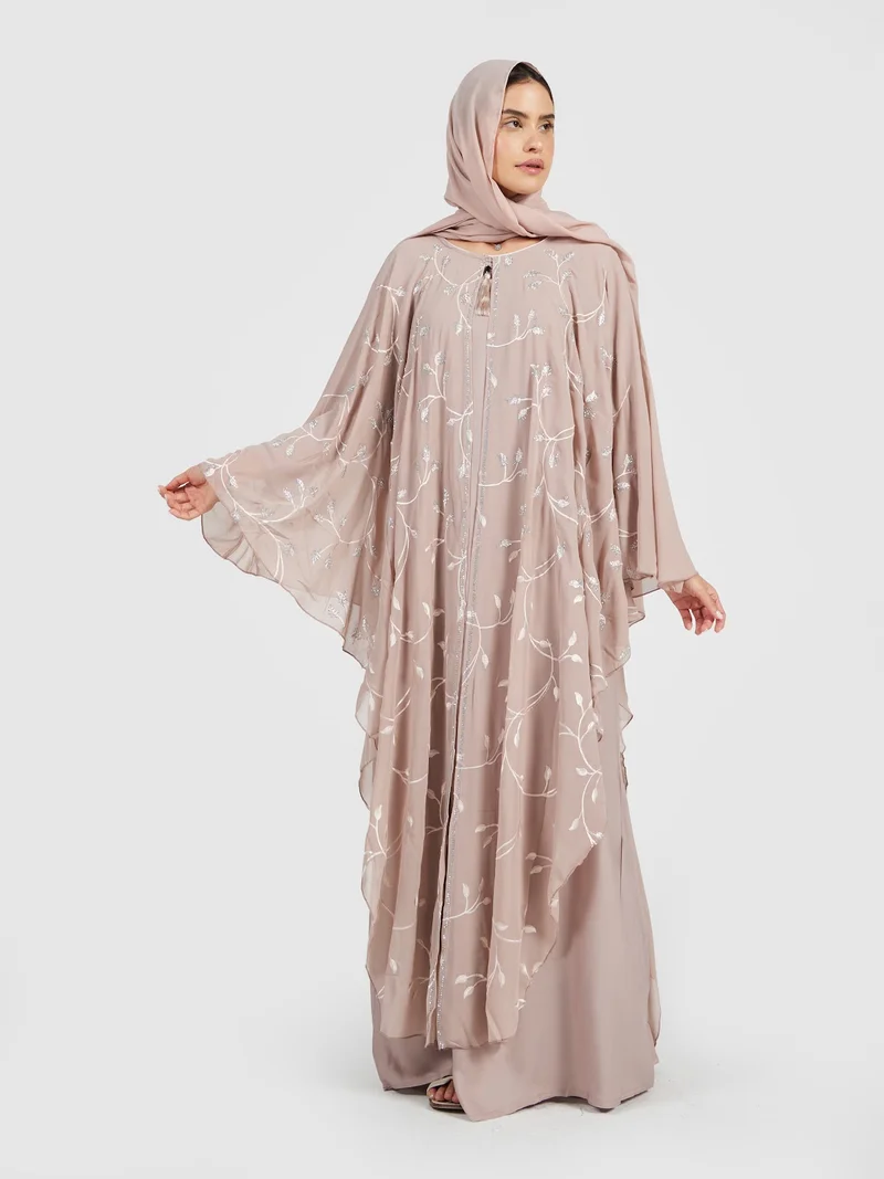 عباءات ريم Floral Embroidered Chiffon Kaftan Abaya