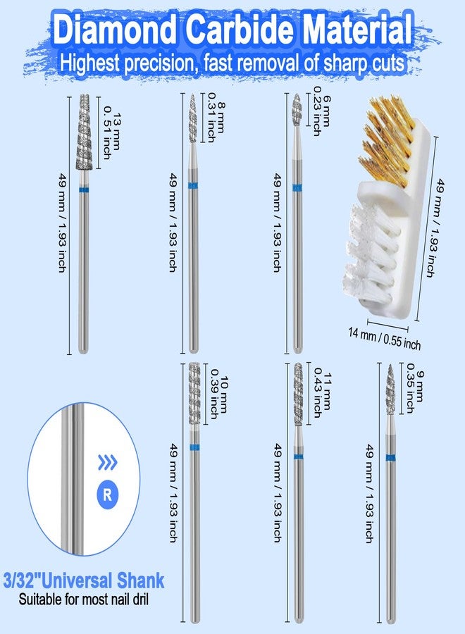 Diesisa 6 Pack Nail Drill Bits for Acrylic Nails, Diamond Carbide Nail Clipper Heads with Diamond Spiral Grooves, 3/32 Inch Cutter Attachment for Nail Preparation, Cuticle and Dead Skin Removal-Blue - Image 5