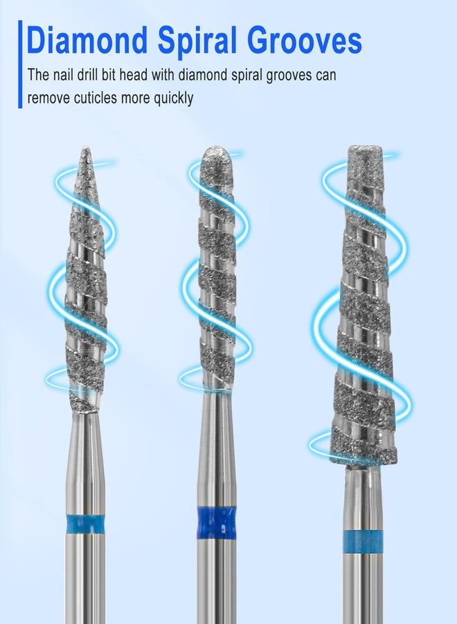 Diesisa 6 Pack Nail Drill Bits for Acrylic Nails, Diamond Carbide Nail Clipper Heads with Diamond Spiral Grooves, 3/32 Inch Cutter Attachment for Nail Preparation, Cuticle and Dead Skin Removal-Blue - Image 2