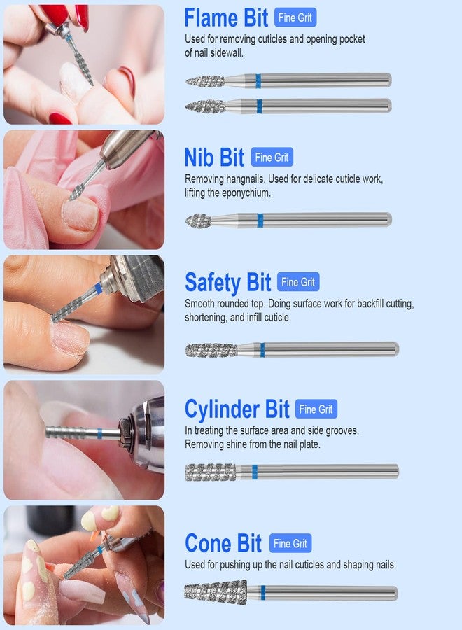 Diesisa 6 Pack Nail Drill Bits for Acrylic Nails, Diamond Carbide Nail Clipper Heads with Diamond Spiral Grooves, 3/32 Inch Cutter Attachment for Nail Preparation, Cuticle and Dead Skin Removal-Blue - Image 3