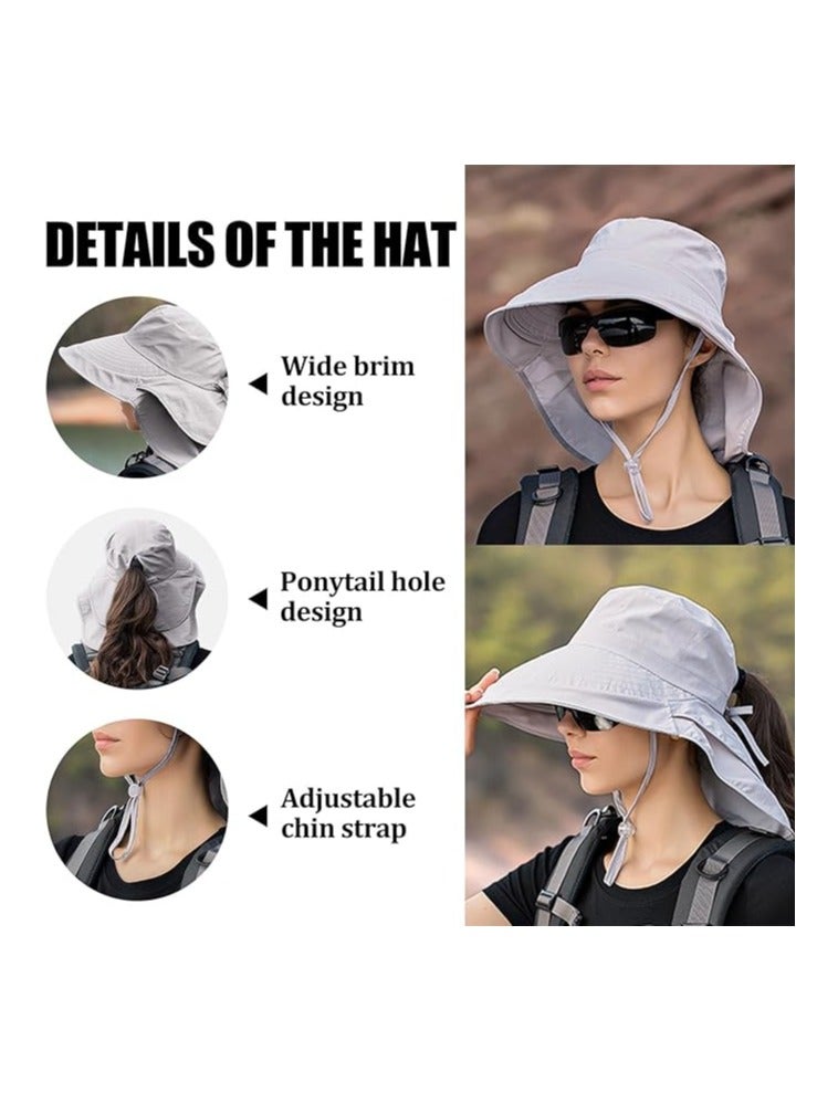 Excefore Sun Hat Women Men with Neck Flap Wide Brim Hat, Foldable Ponytail Summer UV Protection Fishing Hat for Beach Hiking Gardening - Image 4