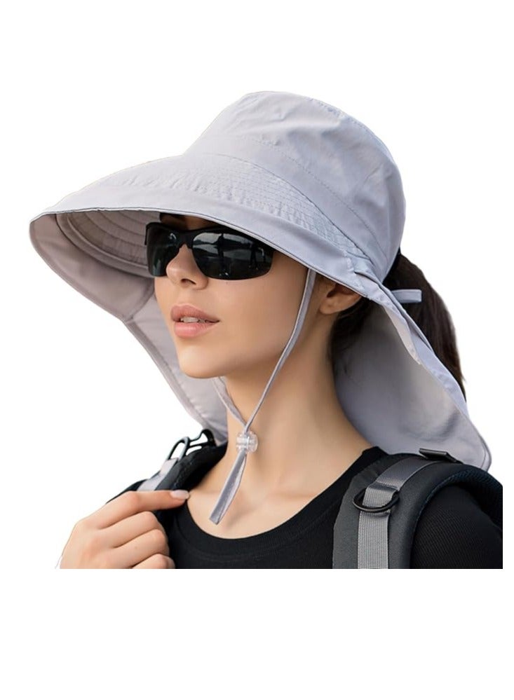 Excefore Sun Hat Women Men with Neck Flap Wide Brim Hat, Foldable Ponytail Summer UV Protection Fishing Hat for Beach Hiking Gardening - Image 1