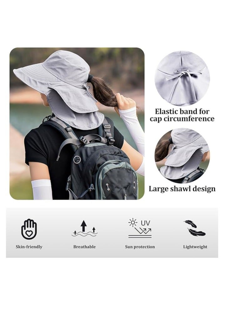 Excefore Sun Hat Women Men with Neck Flap Wide Brim Hat, Foldable Ponytail Summer UV Protection Fishing Hat for Beach Hiking Gardening - Image 5