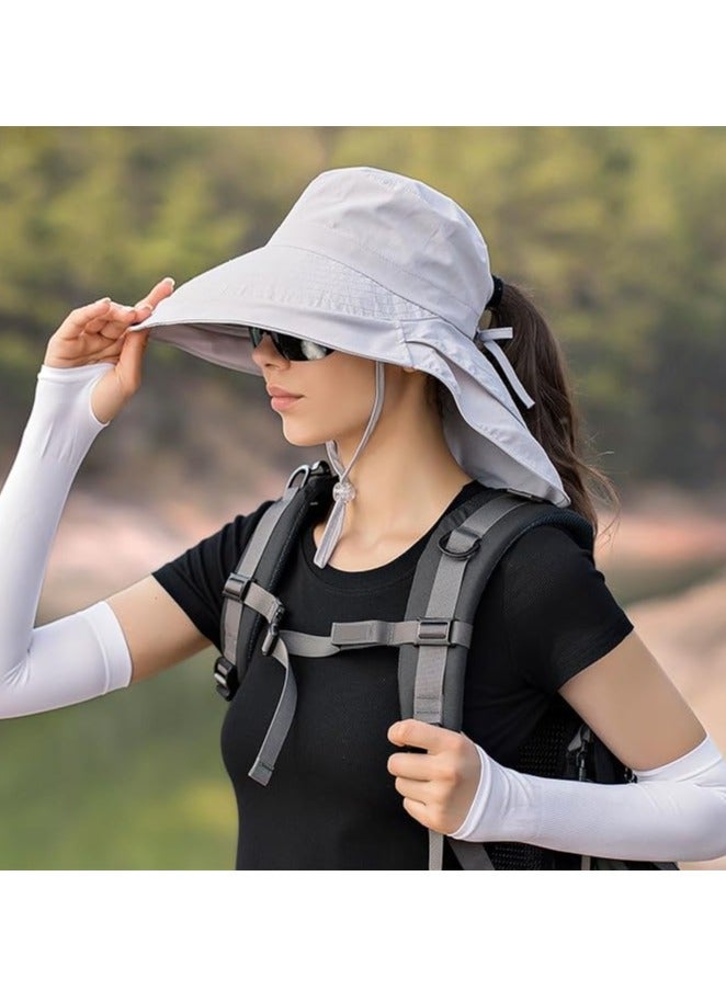 Excefore Sun Hat Women Men with Neck Flap Wide Brim Hat, Foldable Ponytail Summer UV Protection Fishing Hat for Beach Hiking Gardening - Image 3