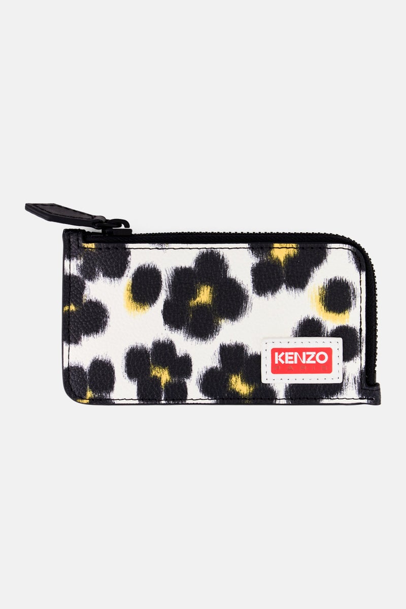 Kenzo Men Leather Floral Print Zip Card Holder, Multicolor  - Image 1