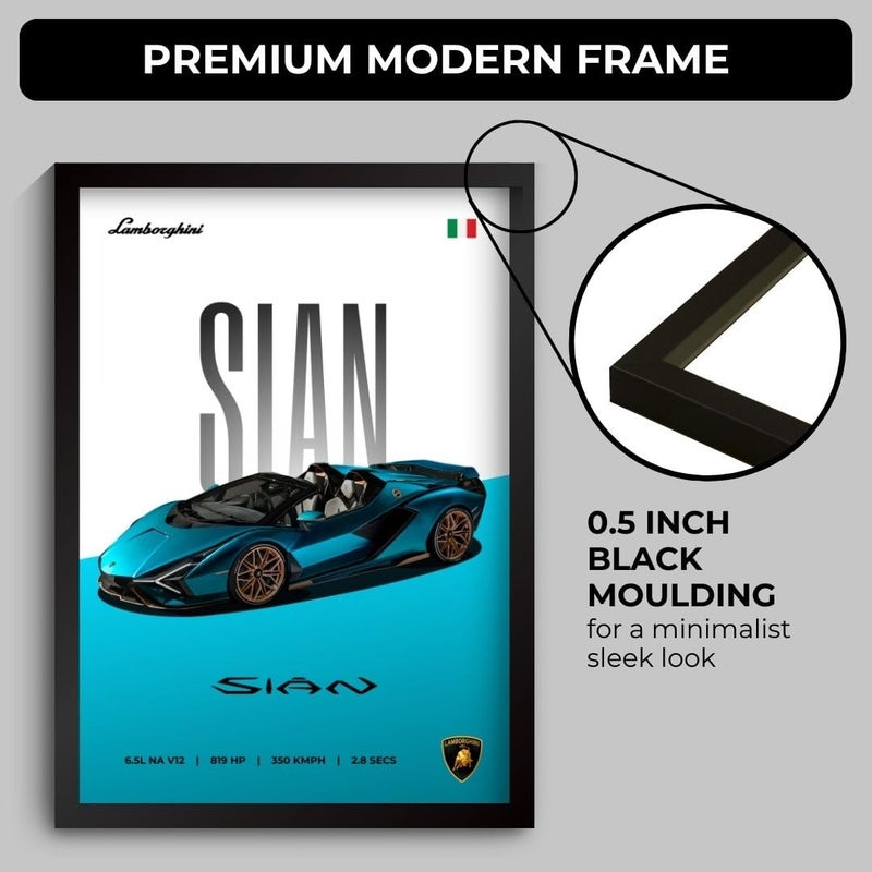Funk You Store Lamborghini Sian Poster | Framed Lamborghini A4 Sized (31 x 23 cm) | Car Posters for Wall, Gift for Boys Supercar Frame | Car Poster for Wall, Bedroom, Hostel, Study Room - Image 3