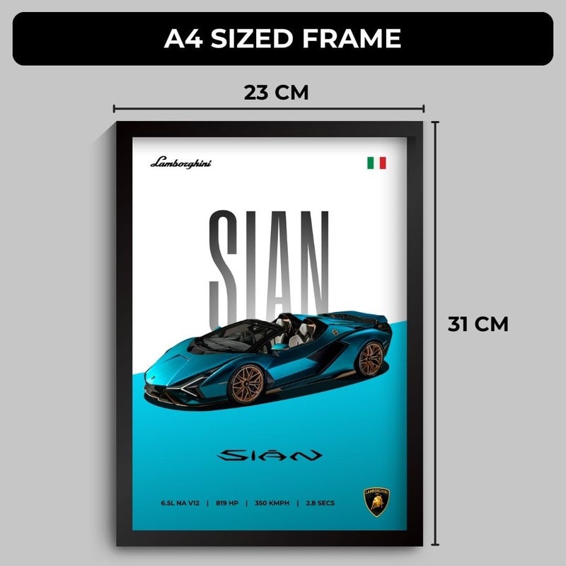 Funk You Store Lamborghini Sian Poster | Framed Lamborghini A4 Sized (31 x 23 cm) | Car Posters for Wall, Gift for Boys Supercar Frame | Car Poster for Wall, Bedroom, Hostel, Study Room - Image 2