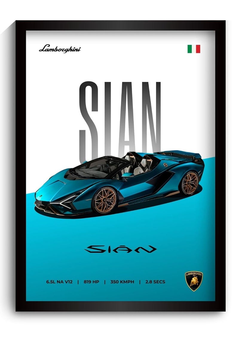Funk You Store Lamborghini Sian Poster | Framed Lamborghini A4 Sized (31 x 23 cm) | Car Posters for Wall, Gift for Boys Supercar Frame | Car Poster for Wall, Bedroom, Hostel, Study Room - Image 1
