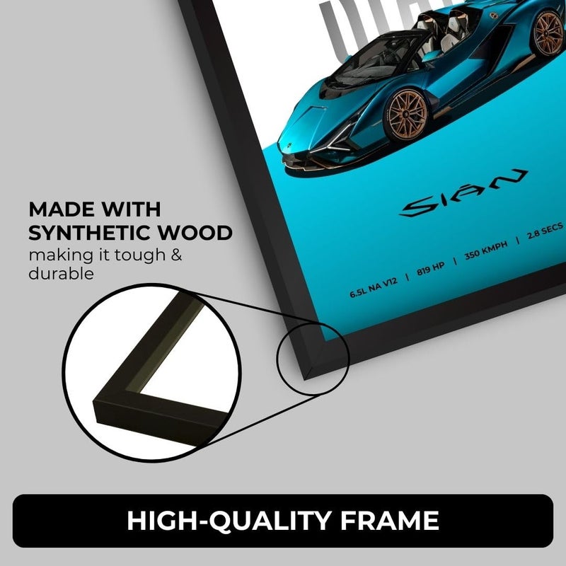Funk You Store Lamborghini Sian Poster | Framed Lamborghini A4 Sized (31 x 23 cm) | Car Posters for Wall, Gift for Boys Supercar Frame | Car Poster for Wall, Bedroom, Hostel, Study Room - Image 5