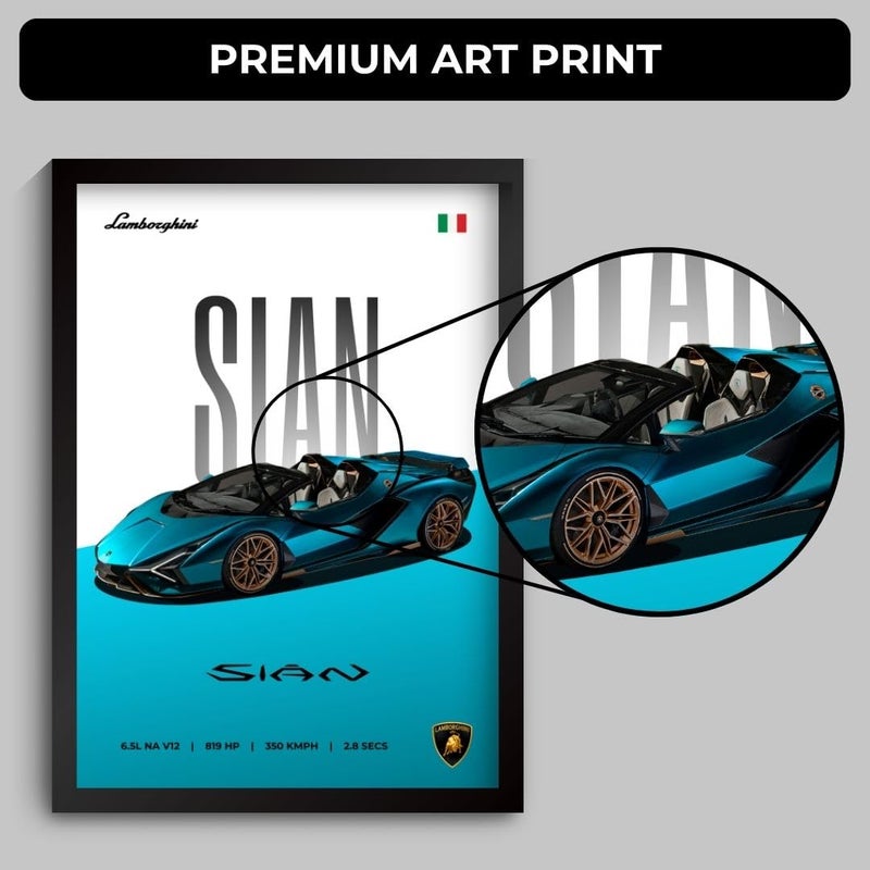 Funk You Store Lamborghini Sian Poster | Framed Lamborghini A4 Sized (31 x 23 cm) | Car Posters for Wall, Gift for Boys Supercar Frame | Car Poster for Wall, Bedroom, Hostel, Study Room - Image 4