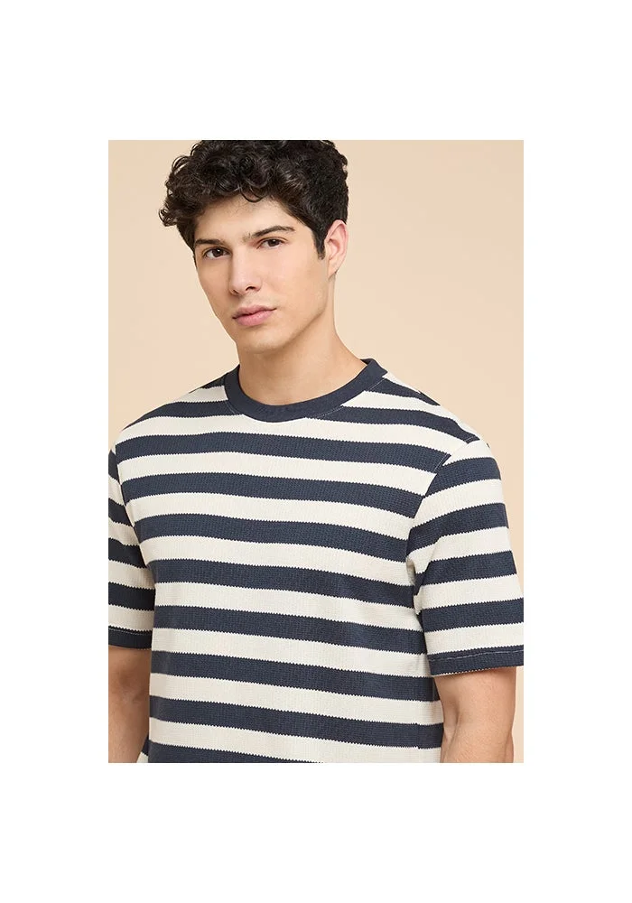 R&b  Striped T-Shirt with Crew Neck and Short Sleeves for Men | Best Price UAE