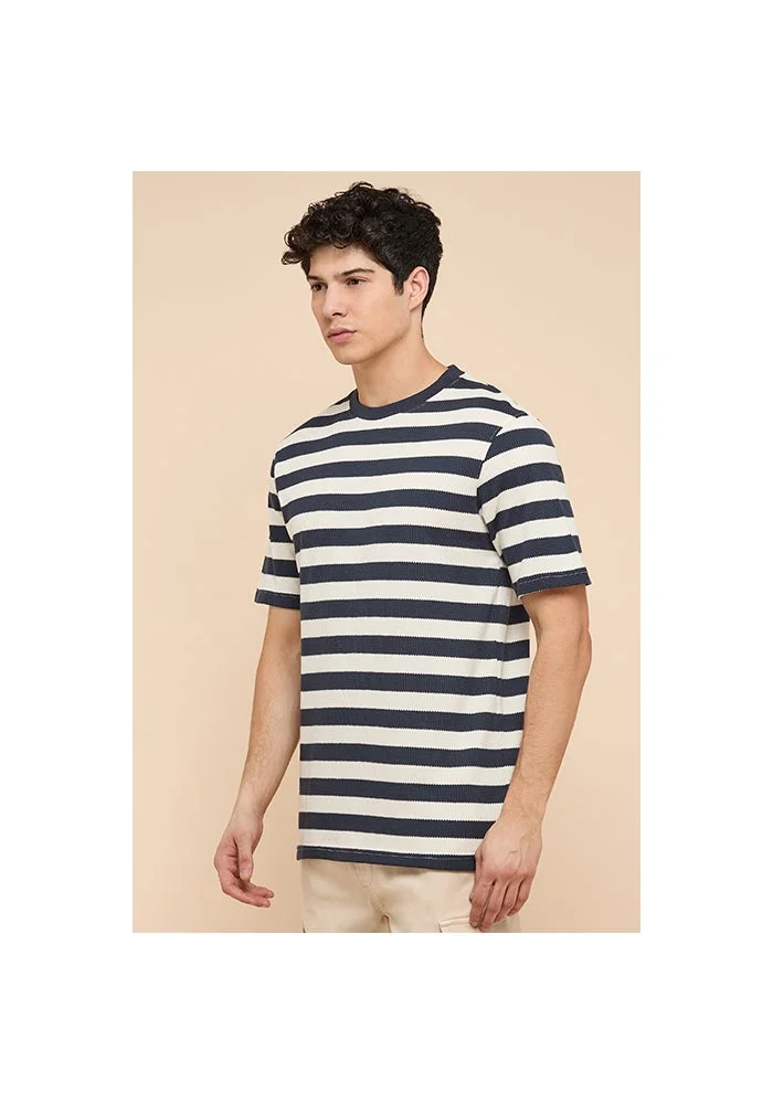 R&b  Striped T-Shirt with Crew Neck and Short Sleeves for Men | Best Price UAE
