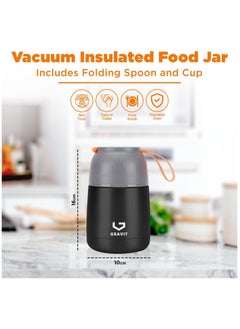 Gravit Insulated Food Jar Lunch Box 450ml - Stainless Steel Thermos with Folding Spoon, Keeps Food Hot/Cold, Leak-Proof, Ideal for Baby Food, School Lunches, Office Meals (Black)  - Image 3