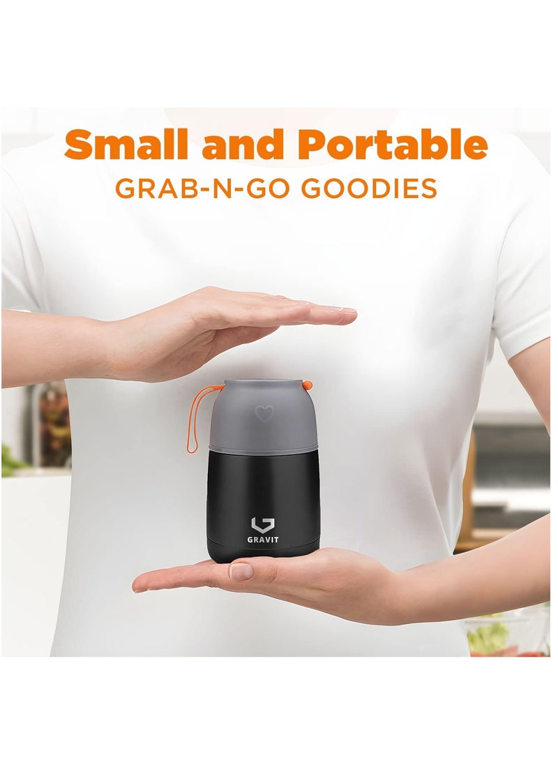 Gravit - Insulated Food Jar Lunch Box 450ml - Stainless Steel Thermos with Folding Spoon, Keeps Food Hot/Cold, Leak-Proof, Ideal for Baby Food, School Lunches, Office Meals (Black) - Image 1