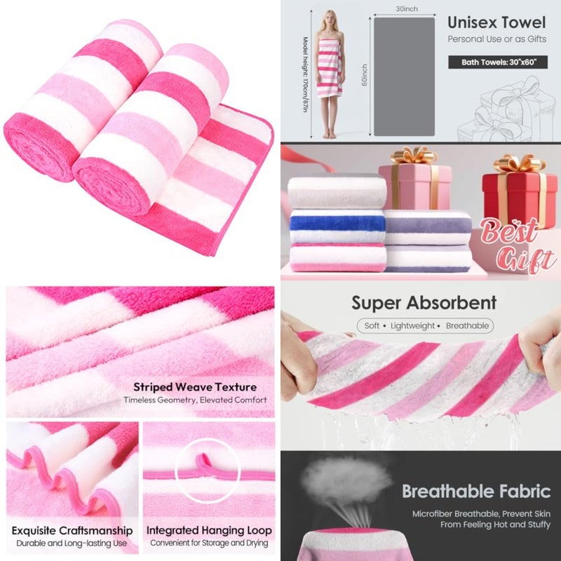 Microfiber Bath Towels,,30" x 60", Hanging Loop, Lint Free, Oversized, Soft, Super Absorbent, Fast Drying, Perfect for Shower, Sauna, Gym, Sports, Fitness, Yoga - Image 1