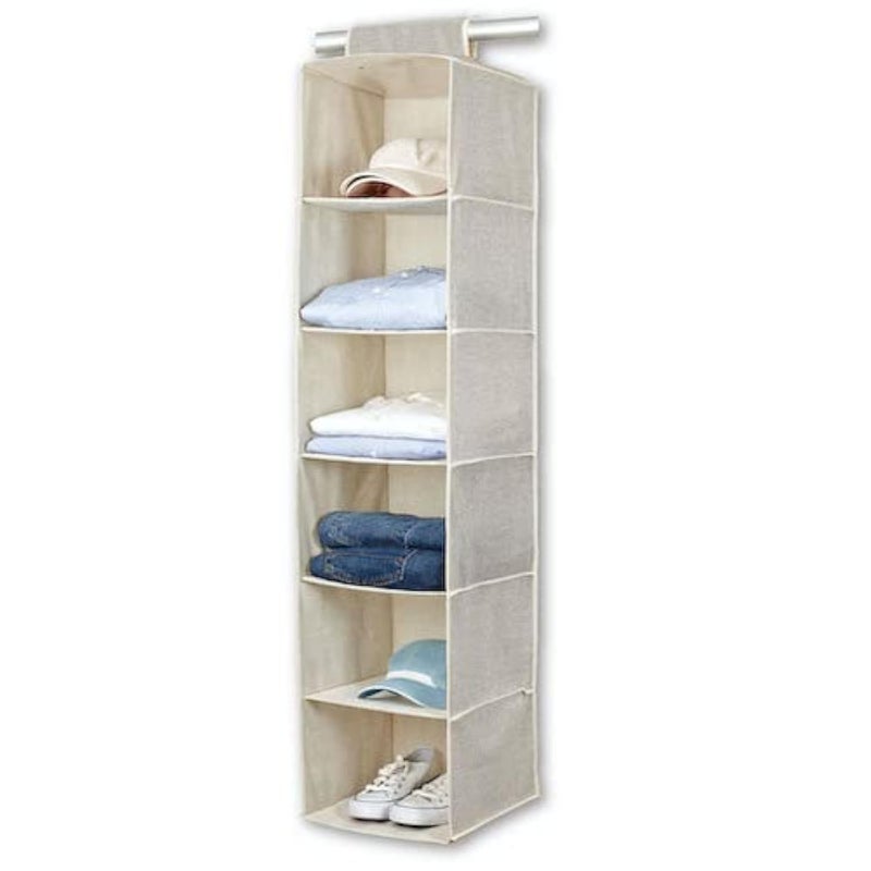 BINO 6-Shelf Sweater Closet Organizer - Beige | Closet Hanging Organizer for Bedroom | Sweater Storage Organizers | Hanging Shelves | Portable Closets for Clothes | Room Essentials - Image 1