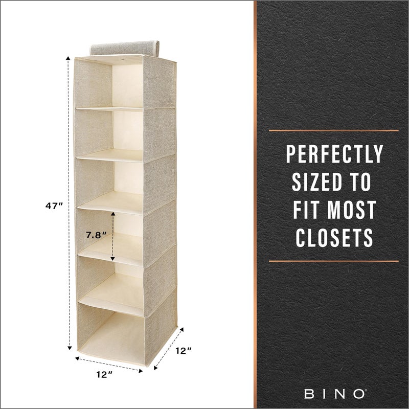 BINO 6-Shelf Sweater Closet Organizer - Beige | Closet Hanging Organizer for Bedroom | Sweater Storage Organizers | Hanging Shelves | Portable Closets for Clothes | Room Essentials - Image 3