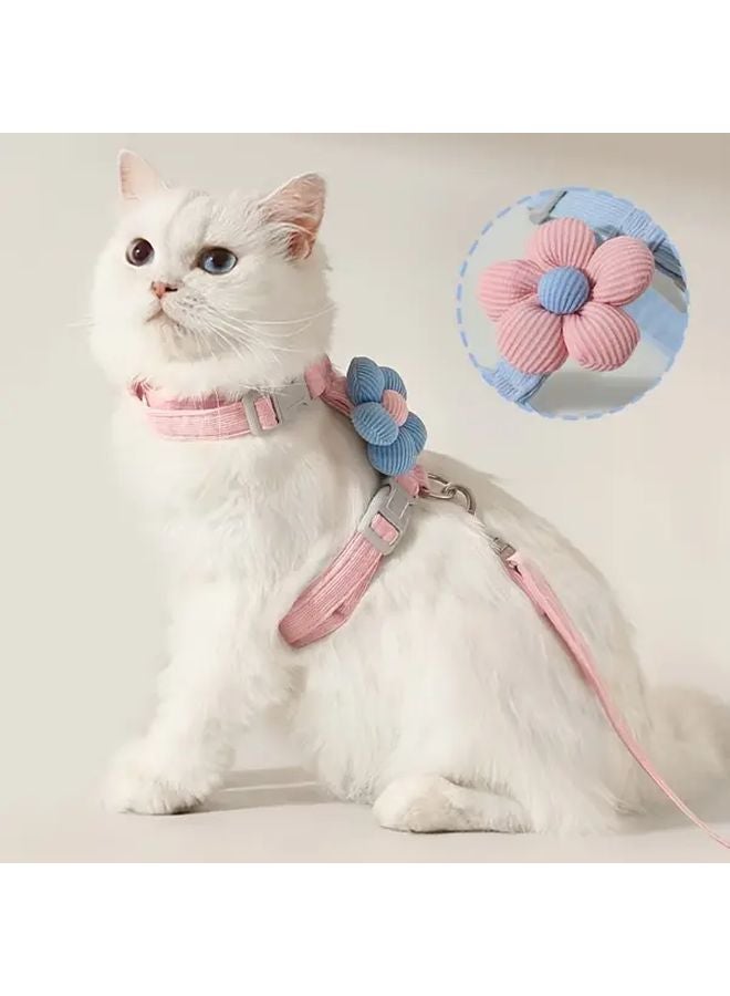 تصميم زهرة وردية لصدرية قط وحبل المقود للحيوانات الأليفة الصغيرة للمشي في الهواء الطلق مضاد للهروب - Image 2