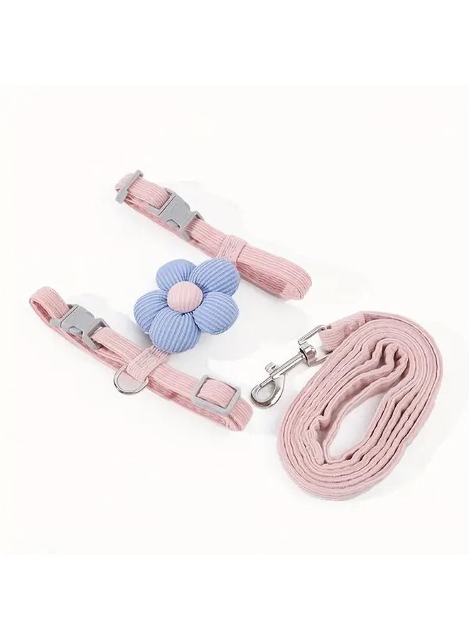 تصميم زهرة وردية لصدرية قط وحبل المقود للحيوانات الأليفة الصغيرة للمشي في الهواء الطلق مضاد للهروب - Image 1