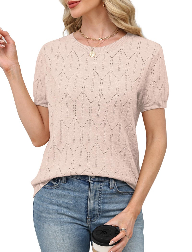 SAMPEEL Short Sleeve Shirts for Women Trendy Summer Tops Beach Vacation Clothes Cruise Outfits 2026 Spring Fashion Clothing Beige L - Image 3