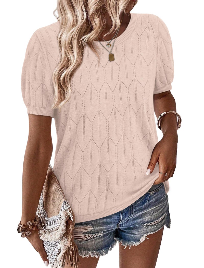 SAMPEEL Short Sleeve Shirts for Women Trendy Summer Tops Beach Vacation Clothes Cruise Outfits 2026 Spring Fashion Clothing Beige L - Image 2