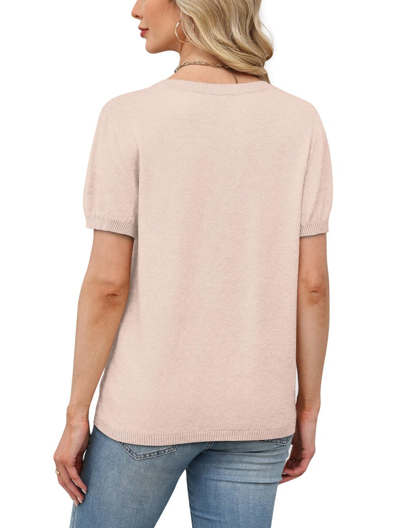 SAMPEEL Short Sleeve Shirts for Women Trendy Summer Tops Beach Vacation Clothes Cruise Outfits 2026 Spring Fashion Clothing Beige L - Image 5